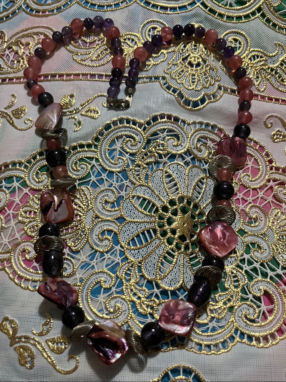 Pink & Purple Beaded Women’s Necklace — Elegant Mixed-Bead Accent